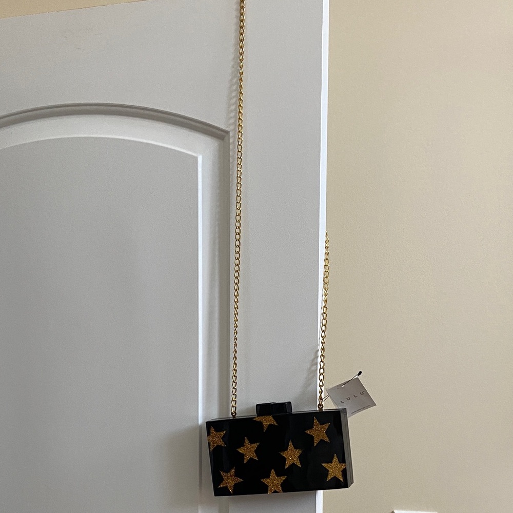 LuluBlack and Gold Star Crossbody Bag